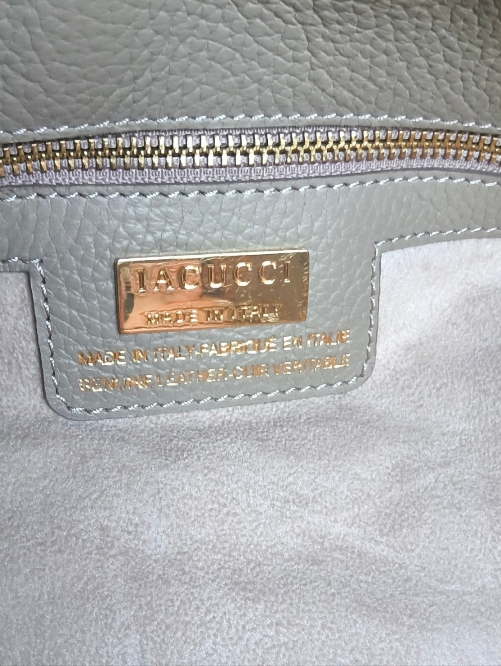 Iacucci Taupe Italian Leather Structure Satchel Tote with Strap and Dust Bag NWT - Picture 10 of 12